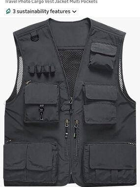 Men's Casual Gray Fishing, Work, Travel Cargo Vest with Multi Pockets